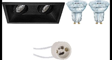 LED Spot Set - LEDVANCE Parathom PAR16 940 36D - Proma Zano Pro - GU10 Fitting - Dimbaar - Inbouw Rechthoek Dubbel - Mat Zwart - 3.4W - Natuurlijk Wit 4000K - Kantelbaar - 185x93mm