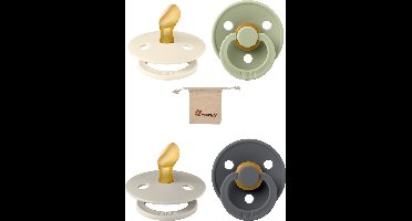 Bibs Dental fopspenen Anatomical 6-18 maanden- Set 4 stuks- Sage, Ivory , Sand , Iron - + Monkiezz speenzakje - orthodontisch- Anatomisch- Maat 2
