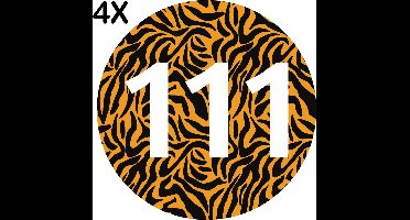 Containerstickers Huisnummer "135" - 25x25cm - Tijger Print Cirkel met Wit Nummer- Set van 4 dezelfde Vinyl Stickers - Klikostickers