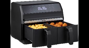 Tomado TAF8001B - Dubbele airfryer - 2 x 4 liter inhoud - XXL - 1700 watt - Tiptoetsbediening - 8 automatische programma's - Zwart