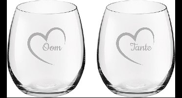 Gegraveerde Drinkglas 39cl Tante met hartje & Oom met hartje