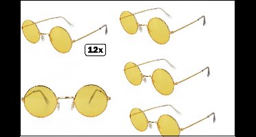 12x Bril uilebril flower power 70s geel - John lennon bril beatles rond 70s and 80s disco peace flower power happy together