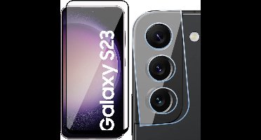 Screenprotector geschikt voor Samsung Galaxy S23 & Camera Lens Protector - Gehard Glas Screen Protector FullGuard