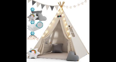 Spielwerk Speeltent – LED 3 Kussens 130x130x160cm Binnen Tipi - Wit