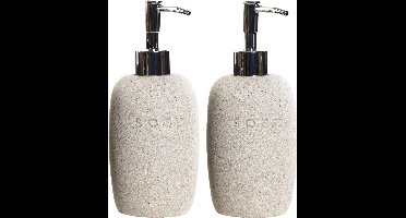 Zeeppompje/zeepdispenser creme keramiek 18 cm - 2x - Navulbare zeep houder - Toilet/badkamer accessoires