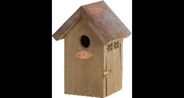 Houten vogelhuisje/nestkastje winterkoning koperen dak - Tuindecoratie vogelnest nestkast vogelhuisjes - tuindieren