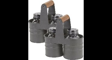 2x Excellent Houseware Peper en zout set in houder - glas/staal - 6 x 13 cm