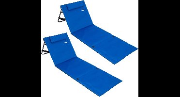 DETEX Set 2x Opvouwbare Strandmat - Rugleuning Kussen Draagriem - Blauw