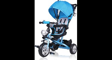 Spielwerk Driewieler met Duwstang – Afneembare Mand Zonnekap - Blauw