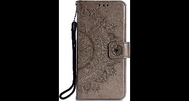 Shop4 - Poco X4 GT Hoesje - Wallet Case Mandala Patroon Grijs