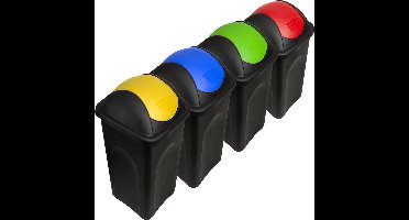 Deuba Afvalbak met Draaideksel - 4x 60L Set – Blauw Rood Groen Geel