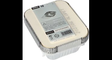 10 Aluminium schalen met inlegdeksels, PP gelamineerd hoekig 0,65 l 3,4 cm x 13 cm x 22 cm voor Lasagna