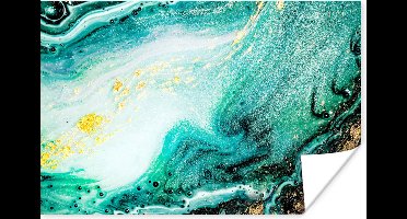 Poster Marmerlook - Blauw - Goud - Glitter - Luxe - Marmer - 30x20 cm
