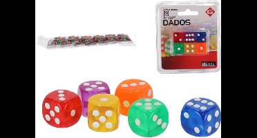 Gerimport Speelgoed spellen Dobbelstenen - multi kleuren - 6x stuks - kunststof