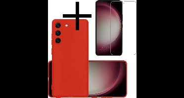 Hoesje - Met Screenprotector - Geschikt voor Samsung Galaxy S23 - Sterk & Shockproof - Back Cover - Siliconen Case - Telefoon Hoes - Rood