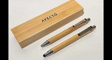 Afecto pennenset - 1 balpen + 1 touchfunctie balpen - duurzaam bamboe - soepel schrijfcomfort - touchfunctie voor smartphones en tablets