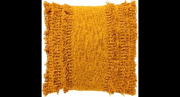 Dutch Decor FARA - sierkussen 45x45 cm - 100% katoen - met franjes - Golden Glow - geel - Inclusief binnenkussen - Luxe kussens voor woonkamer & bank