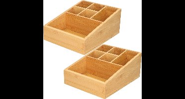 Gerim - Make-up sorteer organizer - 2x stuks - 6-vaks bakje - 17 x 21 x 9 cm - bamboe