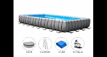 Intex Ultra XTR Frame Rechthoekig Zwembad - 975 x 488 x 132 cm - Inclusief Zandfilterpomp - Veiligheidsladder - Grondzeil - Afdekzeil
