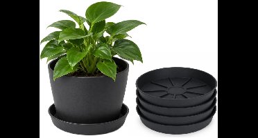Pro Garden plantenpot onder schotel - 4x - opvang schaal - antraciet - dia 29 cm - Kunststof