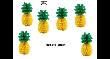 6x Tropical Honingraat Ananas 30cm x 7cm - Hawai party Aloha thema feest zomer Tropical Beach