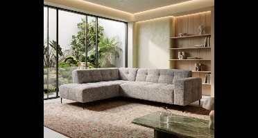 Hoekbank Viano Links stof Bella 55 Taupe Grijs gemêleerd - 255x200x84 cm - modern