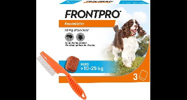 FRONTPRO L - Vlooien en Teken Hond Tablet - 10 tot 25 kg - 3 Tabletten - Inclusief Gratis Vlooienkam