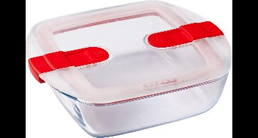 Pyrex - Cook & Heat Voedselcontainer Vierkant met Deksel 20 x 17cm - Glas - Transparant -