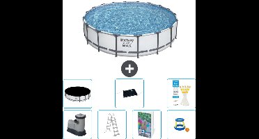 Bestway Rond Steel Pro MAX Zwembad - 549 x 122 cm - Grijs - Inclusief Pomp - Ladder - Afdekzeil - Solar Mat - Speelgoed - 8-delig