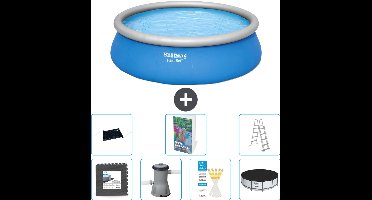 Bestway Rond Opblaasbaar Fast Set Zwembad - 457 x 122 cm - Blauw - Inclusief Pomp - Ladder - Afdekzeil - Solar Mat - Vloertegels - 8-delig