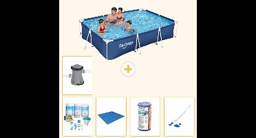 Bestway Rechthoekig Steel Pro Zwembad - 300 x 201 x 66 cm - Blauw - Inclusief Onderhoudspakket - Grondzeil - Filter - Stofzuiger - Zwembadfilterpomp - 6-delig