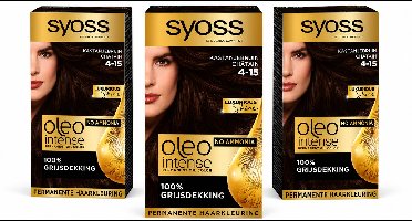 SYOSS Oleo Intense 4-15 - Haarverf - Permanente Haarkleuring - Kastanjebruin - Langdurige Kleur - Professionele Grijsdekking - Zonder Ammoniak - 3 stuks