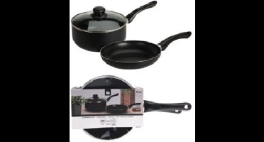 Pannenset aluminium met antiaanbaklaag - Set steelpan en koekenpan 20cm