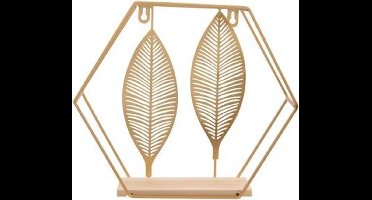 Muurdeco Leaf Wood Base Goud 34x9,5xh27cm Zeshoek Metaal