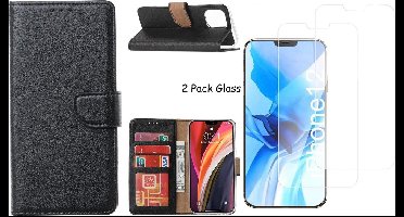 Hoesje Geschikt voor iPhone 12 Mini hoesje - bookcase / wallet cover portemonnee Bookcase Zwart + 2x tempered glass / Screenprotector