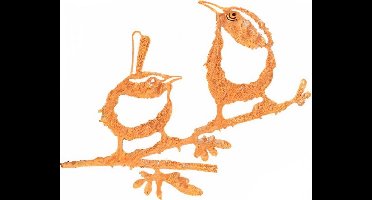 Tuindecoratie - Geluksvogel - Winterkoning paartje - Roest metaal - 1335
