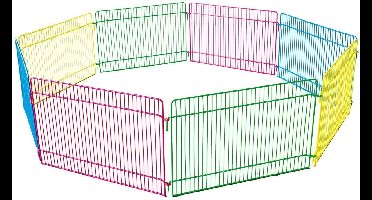 Konijnenren – knaagdierren – Flamingo Ren Meerkleurig – Ø84,5cm hoogte 23cm – 8 panelen – metaal – 1 deur met haaksluiting – opvouwbaar – voor kleine knaagdieren – binnen en buiten