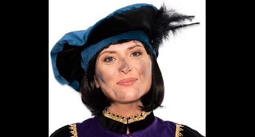 Witbaard Pietbaret Met Veer 56 Cm Katoen/fluweel Blauw/zwart