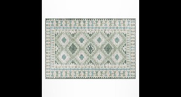 Wallfluent Vinyl Buitenkleed - Buiten Tapijt Groene Ruiten Imitatiestof - 150 x 225 cm - Rechthoek Antiallergisch PVC Kleed - Groente Onderhoudsvriendelijk Buitenkleed - Patronen Binnen En Buiten Vloerkleed - Geschikt Voor Binnen En Buiten