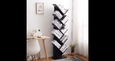 Moderne Boekenkast met 10 Planken – Smalle Staande Wandkast van MDF Hout – Open Opbergkast voor Woonkamer, Slaapkamer of Kantoor – 160 x 44,5 x 22 cm – Zwart