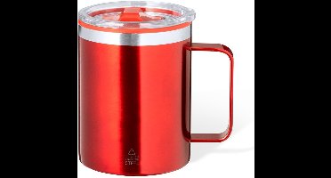 Benson Warmhoudbeker - thermos beker Barista - reis koffiebeker - RVS - rood - 400 ml - deksel