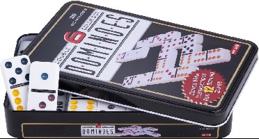 Domino Dubbel 6 – 28 Stenen met Gekleurde Ogen – Compact Blik – Klassiek Dominospel voor Thuis & Recreatie – Strategisch Familiespel met dominostenen - Longfield Games