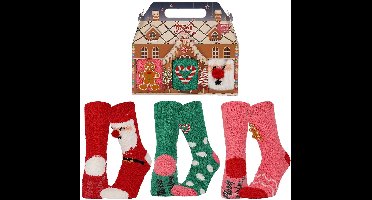 Apollo Dames Sokken Kerst Print Chenille Bedsokken Giftbox 3-Pack - Maat 36/41