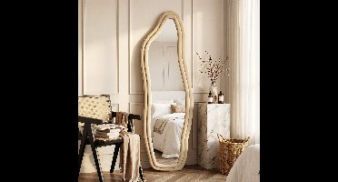 ADFBL Passpiegel Golf 140x45 cm Goud - Fluwelen Lijst | Staande Decoratieve Spiegel Wavy Design