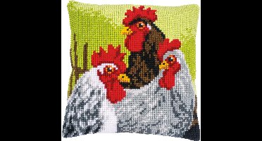 Vervaco - Kruissteekkussen kit - Haan en kippen - PN-0149808 - Borduren - Borduurpakket - Borduurpakket volwassenen - Borduurpakket kind