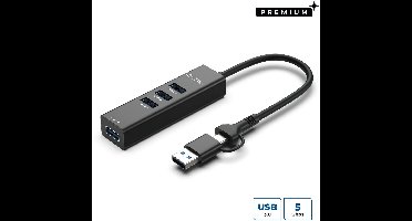 Microconnect USBHUB4-2IN1 interface hub USB 3.2 Gen 1 (3.1 Gen 1) Type-A 5000 Mbit/s Zwart