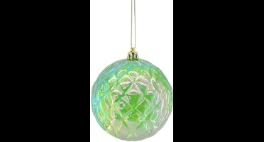Kersthanger – Kerstbal Kunststof Groen 20×20 cm – Luxe Glanzende Ornament Bal met Ruit-Relief – Lichtgewicht – Kerstdecoratie voor de Kerstboom