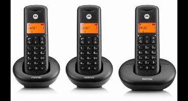 MOTOROLA E203 DECT DRAADLOZE HUISTELEFOON TRIO PACK3 HANDSETS ZWART - HANDSFREE FUNCTIE