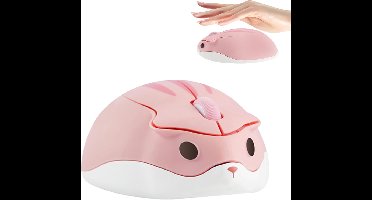 Draadloze muis met hamstermotief, draadloze computermuis met klein dierenmotief, 1200 DPI kindermuis, draagbare minimuis, geschikt voor computers en laptops, voor gamen, kantoorwerk, studie en reizen, roze.