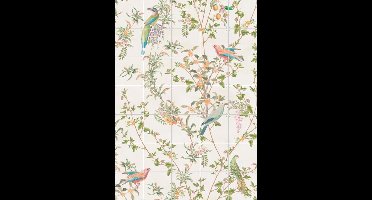 IXXI Chinoiserie vintage vines, fruit and birds - ivory, Bloomery Decor - 100 x 140 cm - Gratis ophangtool - Grote wanddecoratie en posters - Vintage